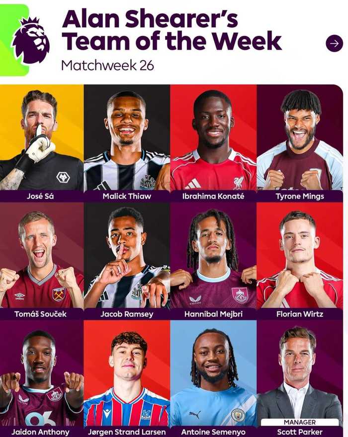 希勒评英超本轮最佳阵容，萨、维尔茨等11人入选